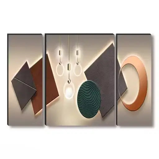 Golden Art Wall Paintings Set of 3 | UV Textured MDF Frames | Self-Adhesive Decorative Wall Art for Living Room & Office