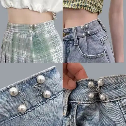 Adjustable Jeans Button Pins (Pack of 2) | No-Sew Waist Tightener | Instant Fit Extender Pins for Loose Jeans | Silver Finish