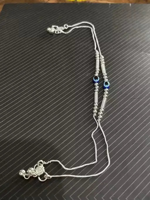 Trendy Evil Eye Anklet for Girls | Silver-Plated Adjustable Payal | Thick Stylish Daily Wear Foot Jewellery
