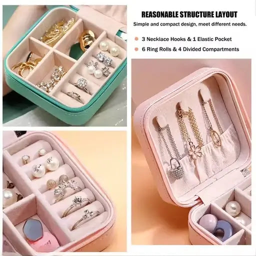 Square Travel Jewellery Case for Women | Leather Earrings & Ring Organizer Box | Compact Portable Jewelry Storage (Multicolor)