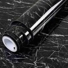 Marble Aluminum Foil Kitchen Stickers (Pack of 2) | Self-Adhesive PVC Wallpaper | Oil-Proof & Waterproof Wall Covering | Black Marble (60×200 cm Each)