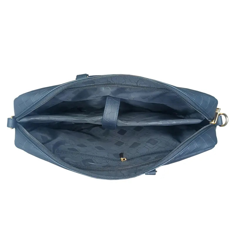 Navy Blue Vegan Leather Laptop Bag | Croco Textured Office Briefcase with Padded Laptop Compartment | Water-Resistant & Durable