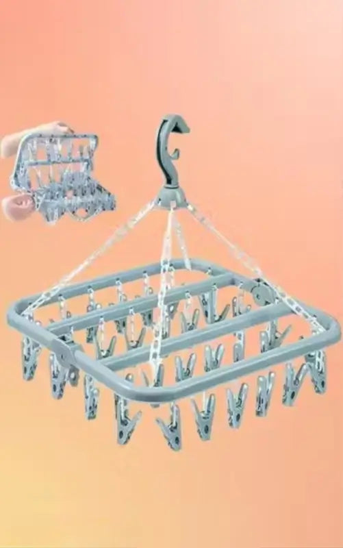 CLICK US Plastic Square Clothes Drying Hanger with 28 Clips | 360° Rotatable Foldable Laundry Drying Stand