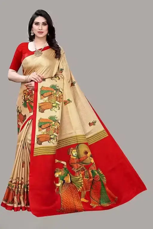 Women’s Designer Art Silk Printed Saree with Blouse Piece | Elegant Party & Wedding Wear | Free Size Lightweight Ethnic Saree