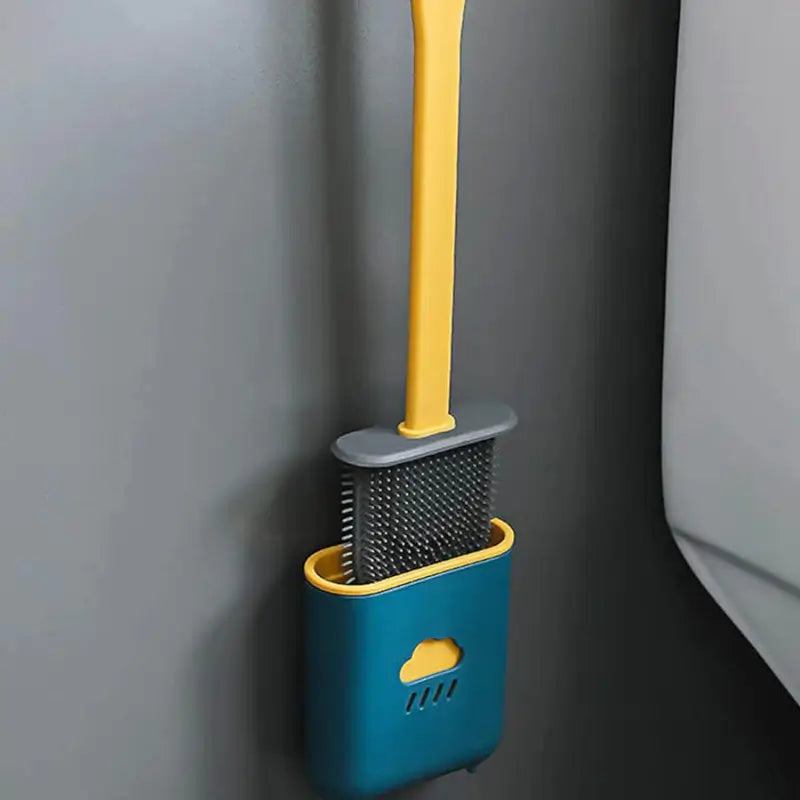 Silicone Toilet Brush with Quick-Dry Holder | Flexible Soft Bristle TPR Cleaning Brush | Wall-Mount Bathroom Cleaning Tool