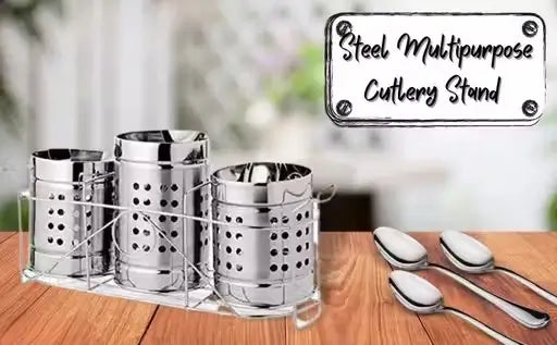 Self-Draining Stainless Steel Utensil Holder | Kitchen Cutlery Storage Box with Drain Holes | Rust-Proof Spoon & Knife Organizer