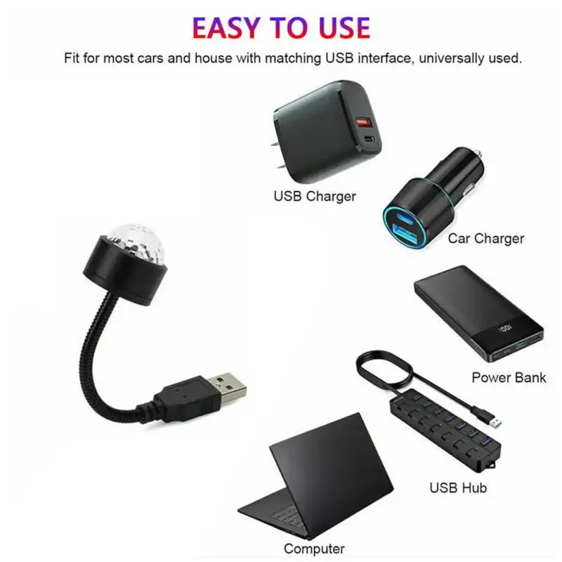 USB Star Night Light Projector | Mini Disco Ball Car & Room Ceiling Light | Flexible LED Atmosphere Lamp for Party & Bedroom