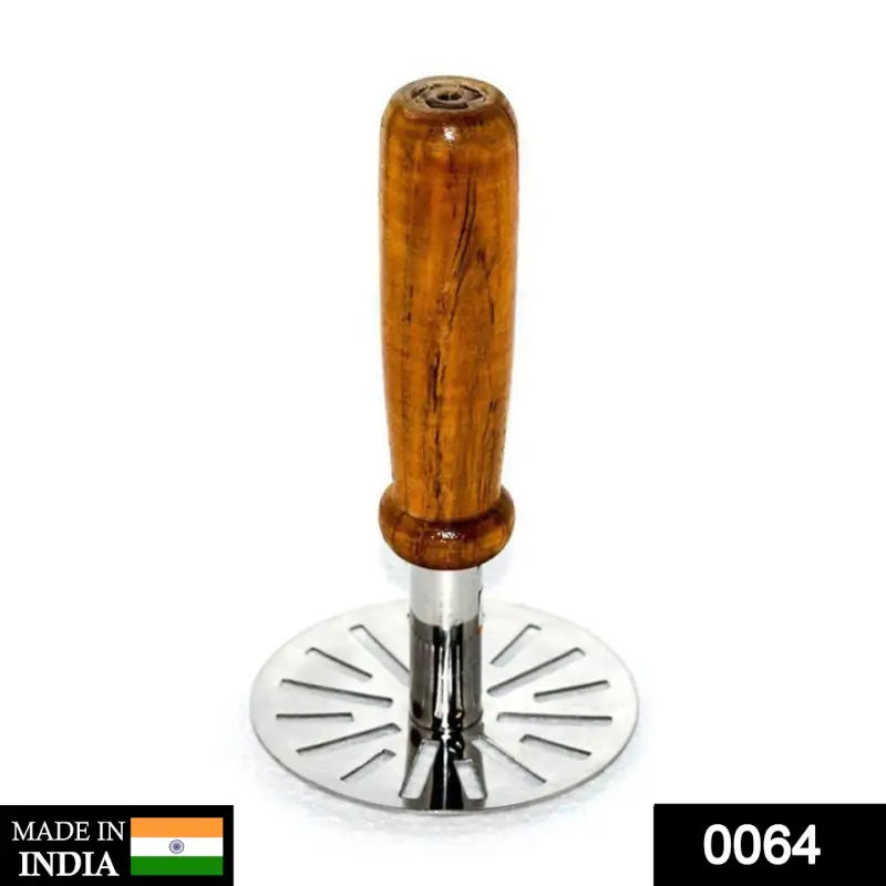 Stainless Steel Potato Masher with Wooden Handle | Pav Bhaji Masher | Heavy-Duty Kitchen Tool for Vegetables & Fruits
