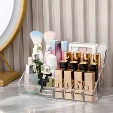 16-Compartment Makeup Organizer | Plastic Vanity Storage Box for Cosmetics, Brushes, Perfumes & Lipsticks
