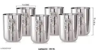 Stainless Steel Water & Juice Glass Set (Pack of 6) | Rust-Resistant Durable Drinking Glasses | 10 cm Height | Multipurpose Use