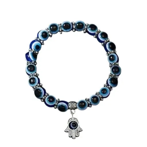 Evil Eye Adjustable Bracelet for Women | Silver-Plated Alloy Beaded Bracelet | Elastic Stretch Fashion Jewelry for Girls