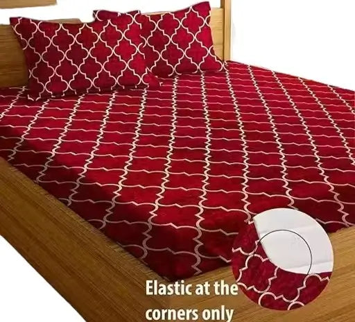Cotton Checked Fitted Bedsheet (Single Size) | Glace Cotton Elastic Bedsheet | Deep Pocket 10-Inch Mattress Fit | Soft, Wrinkle-Free & Washable