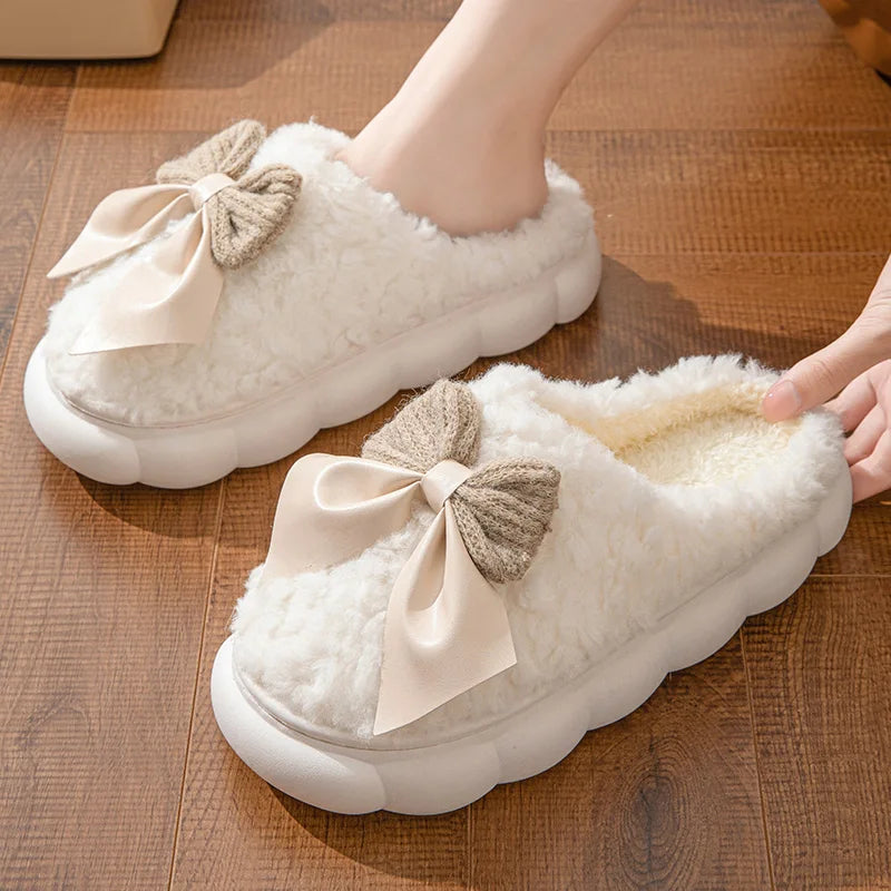 CozyBow Winter Fur Slippers – Soft Plush Non-Slip Indoor Slippers for Women