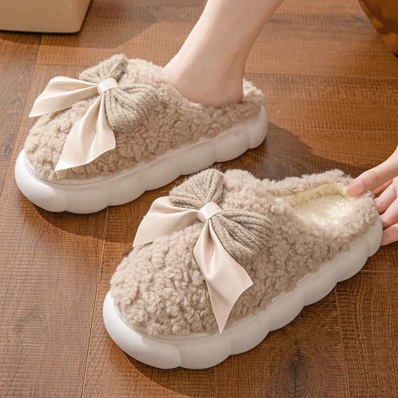 CozyBow Winter Fur Slippers – Soft Plush Non-Slip Indoor Slippers for Women