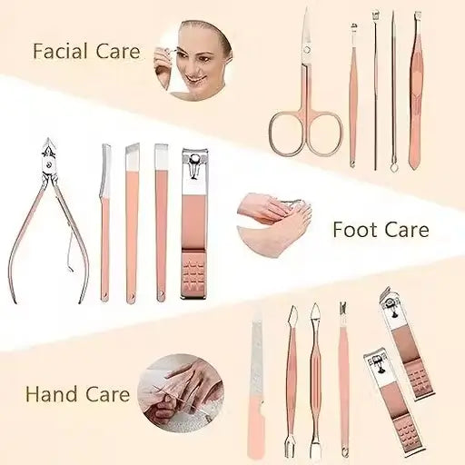 16-in-1 Stainless Steel Manicure Kit | Professional Nail Care & Grooming Set | Portable Travel Case | Unisex Personal Care Tool Kit