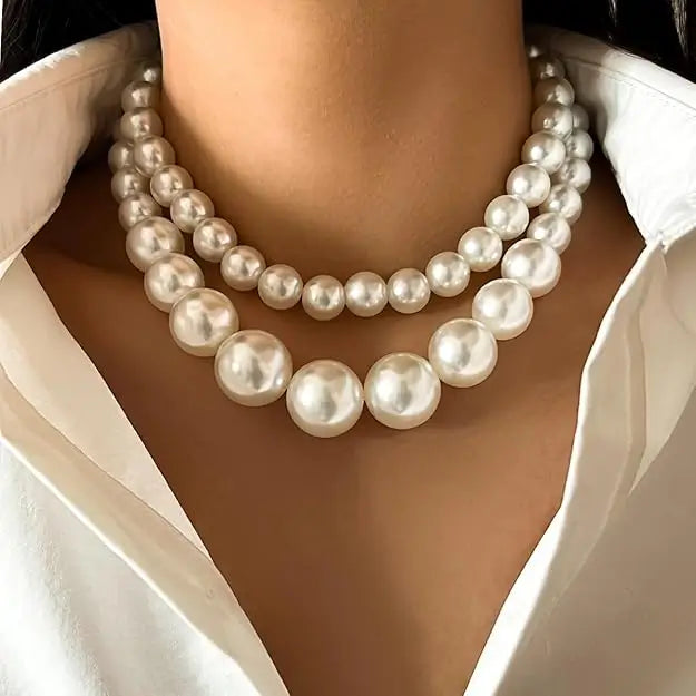 Artificial Pearl Mala Set (2 Layer) with Earrings | Elegant Imitation Jewellery Set | Adjustable Traditional Necklace for Women