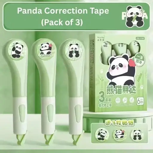 PandaFix Correction Tape Pens – Cute Panda Eraser Tape Set (Pack of 3)