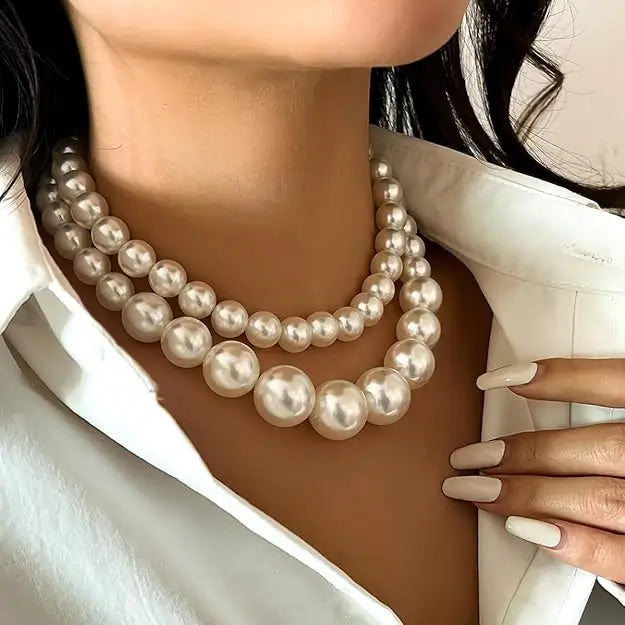 Artificial Pearl Mala Set (2 Layer) with Earrings | Elegant Imitation Jewellery Set | Adjustable Traditional Necklace for Women