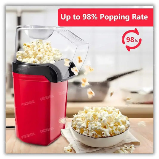 Electric Popcorn Maker | Hot Air Popper Machine | Oil-Free Healthy Snack Maker | Instant Corn Popper for Home | Compact Kitchen Appliance (Red)