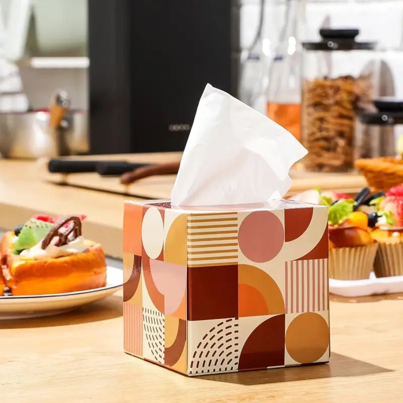 Tissue Cube Box with Tissues (Approx. 50 Sheets) | Stylish Square Tissue Holder for Home, Office & Car | Modern Minimalist Design