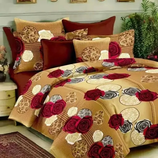Glace Cotton King Size Bedsheet with 2 Pillow Covers | 3D Printed Double Bed Sheet Set | Soft, Breathable & Durable Bedding