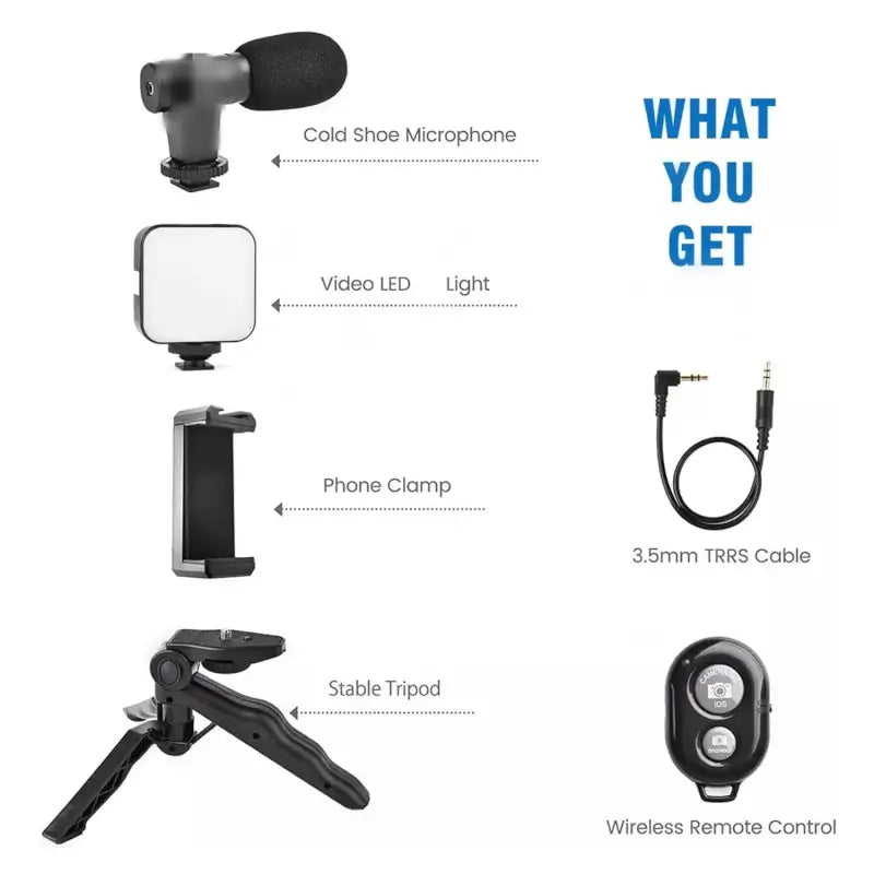 CreatorPro Vlogging Kit – Mini Tripod, Mic & LED Light for Smartphones