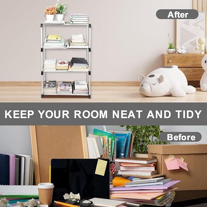 SpaceStack 4-Tier Metal Storage Rack – Multi-Purpose Organiser for Shoes, Books, Kitchen & Home | Space-Saving Vertical Stand