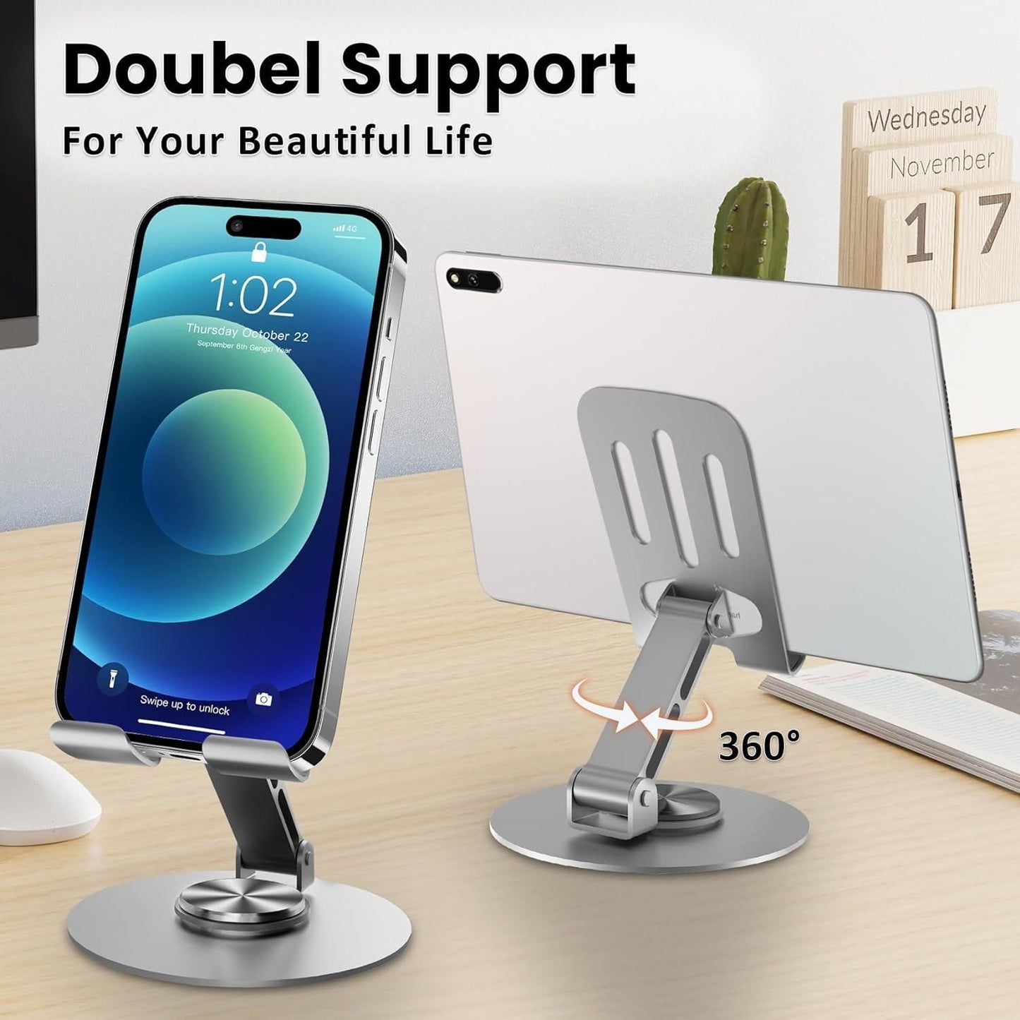 FlexiView 360° Aluminium Phone & Tablet Stand – Adjustable Rotating Metal Desk Holder for Mobile, iPad & Devices | Hands-Free Viewing for Work, Video Calls & Streaming