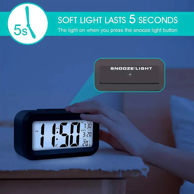 SmartTime LCD Alarm Clock – Backlight Digital Clock with Temperature Display