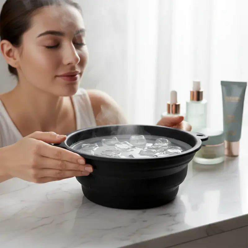Silicone Ice Facial Bowl with Built-In Ice Tray | Foldable Facial Ice Bath Bowl for Skin Care (1 Pc)