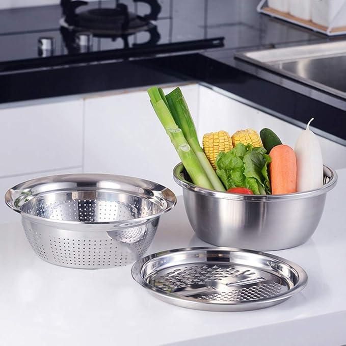 ChefMate 3-in-1 Stainless Steel Kitchen Drain Basket Set – Multi-Purpose Strainers for Fruits, Vegetables & Utensils