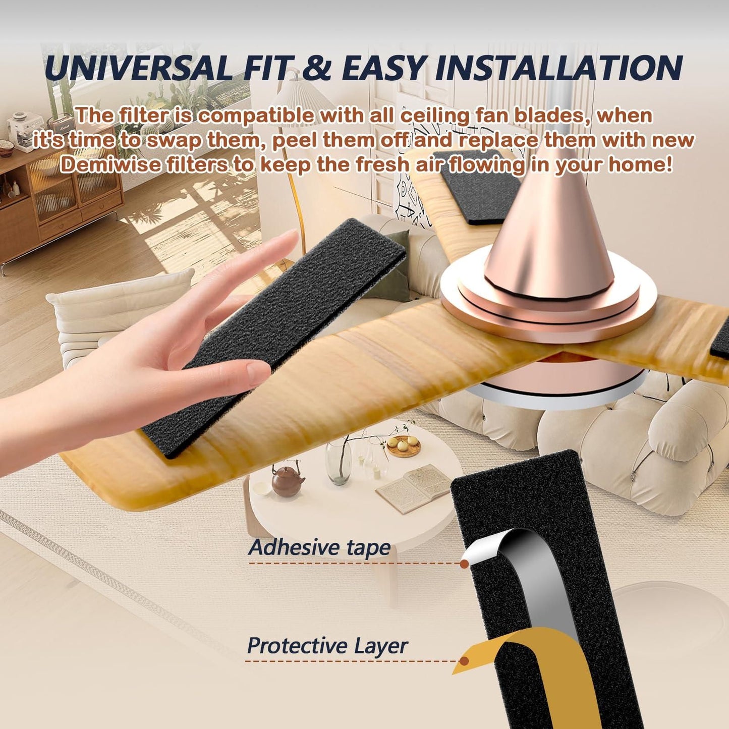 AirPure Carbon Fan Filters (3 Pack) – Activated Coconut Shell Air Purifier Pads for Ceiling Fans | Helps Reduce Odor, Dust & Air Impurities at Home