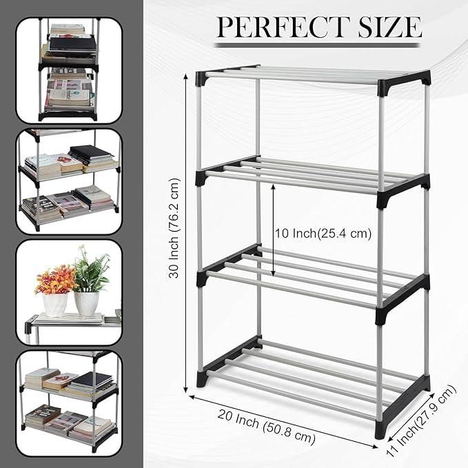 SpaceStack 4-Tier Metal Storage Rack – Multi-Purpose Organiser for Shoes, Books, Kitchen & Home | Space-Saving Vertical Stand