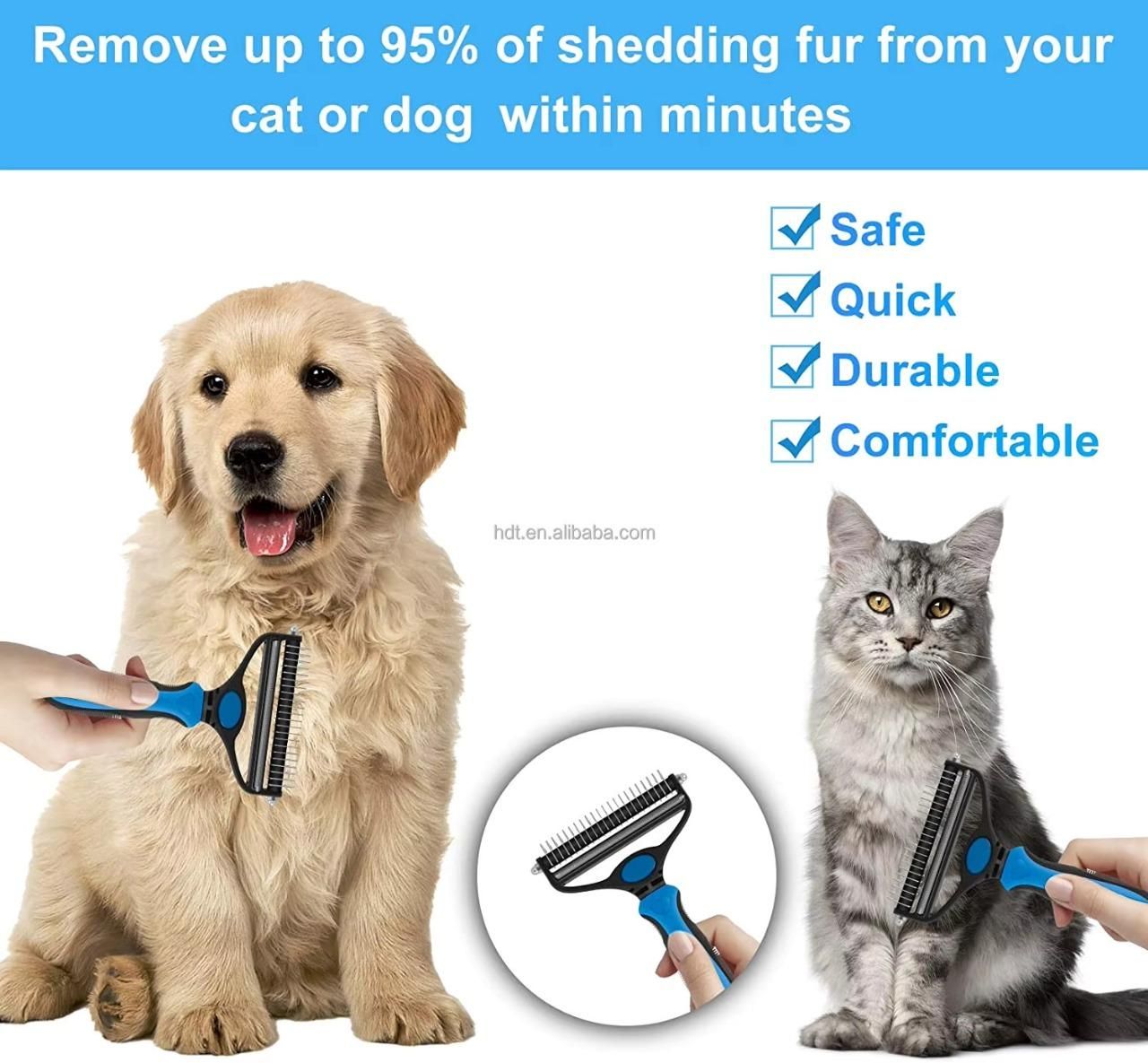 FurEase Pro Deshedding Brush – 2-in-1 Undercoat Grooming Tool for Dogs & Cats | Reduces Shedding, Removes Loose Hair & Tangles