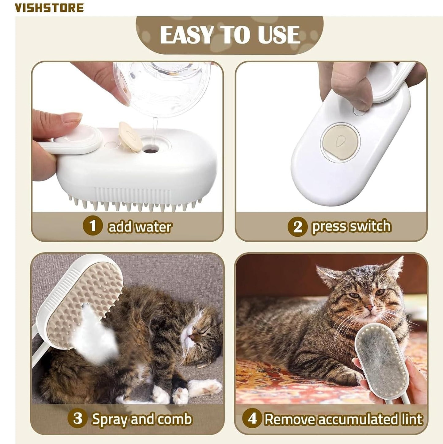 PawSteam Steam Brush for Dogs & Cats – Grooming, Deodorizing & Fur Care Tool