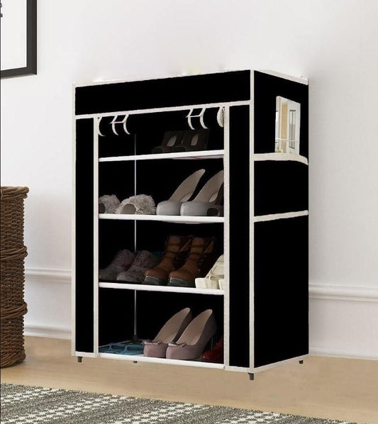 FlexiWard Collapsible Wardrobe & Shoe Rack – 4-Layer Portable Storage Cabinet for Clothes, Shoes & Home Organization | Foldable Space-Saving Design