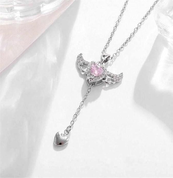 Love Silver Plated Chain with Heart Angel Wings Pendant – Romantic Gift Necklace