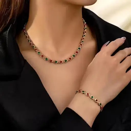 Indian Wedding Jewellery Set for Women | Gold-Plated Brass Necklace & Earrings with CZ Stones | Adjustable Choker / Maangalyam Style