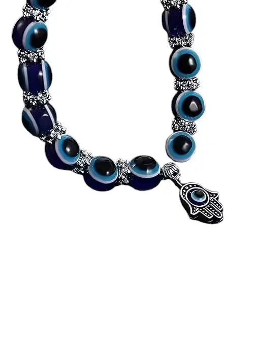 Evil Eye Adjustable Bracelet for Women | Silver-Plated Alloy Beaded Bracelet | Elastic Stretch Fashion Jewelry for Girls
