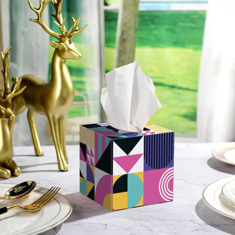 Tissue Cube Box with Tissues (Approx. 50 Sheets) | Stylish Square Tissue Holder for Home, Office & Car | Modern Minimalist Design
