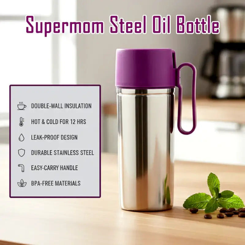 Supermom Stainless Steel Oil Pourer (750ml) | Anti-Drip Kitchen Dispenser Bottle with Handle | Leakproof Oil, Ghee & Vinegar Container