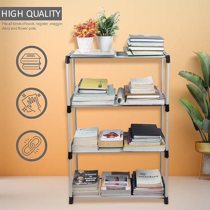 SpaceStack 4-Tier Metal Storage Rack – Multi-Purpose Organiser for Shoes, Books, Kitchen & Home | Space-Saving Vertical Stand