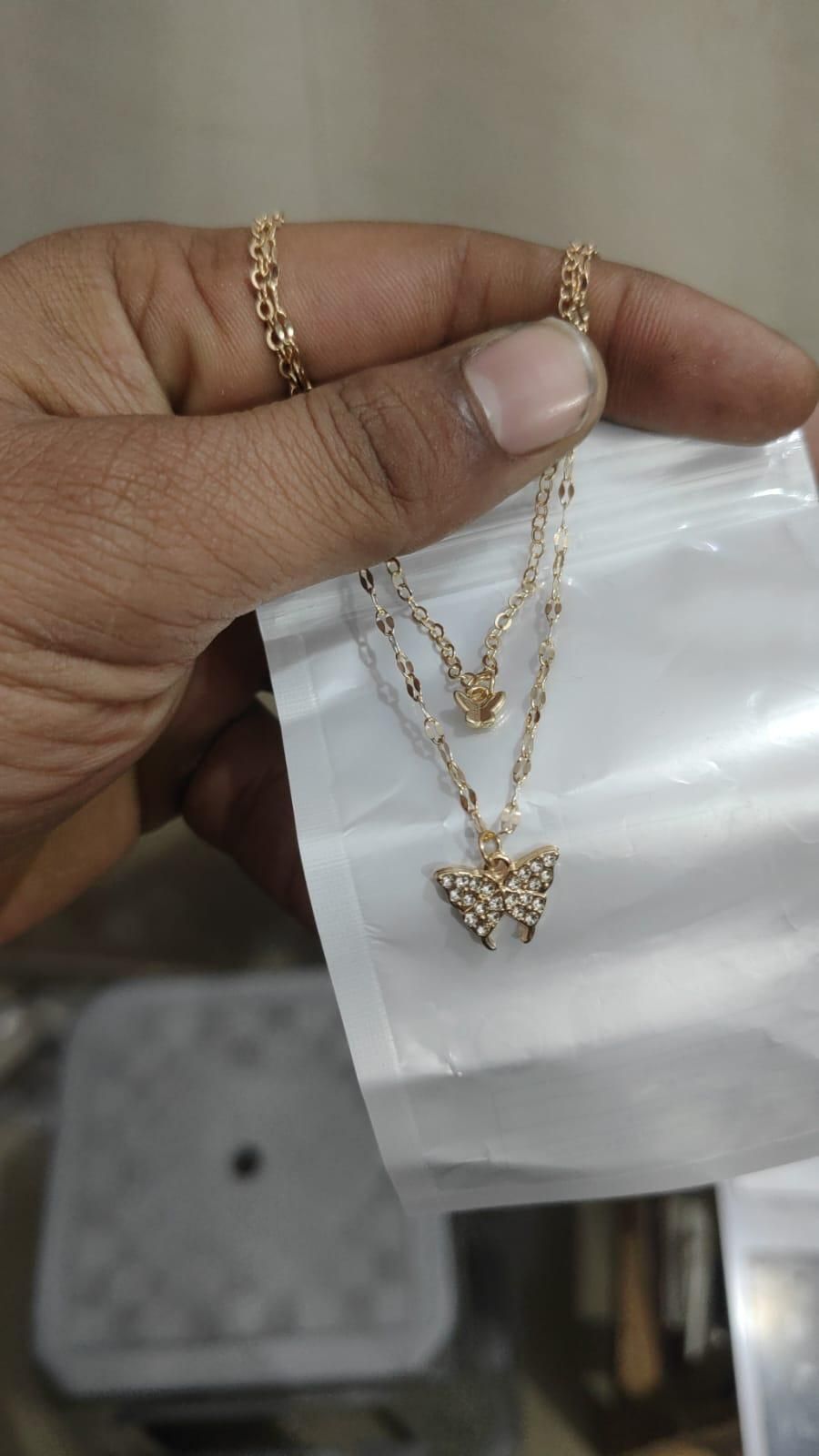 Elegant Double Layer Clavicle Chain Necklace – Gold Butterfly Zircon Pendant