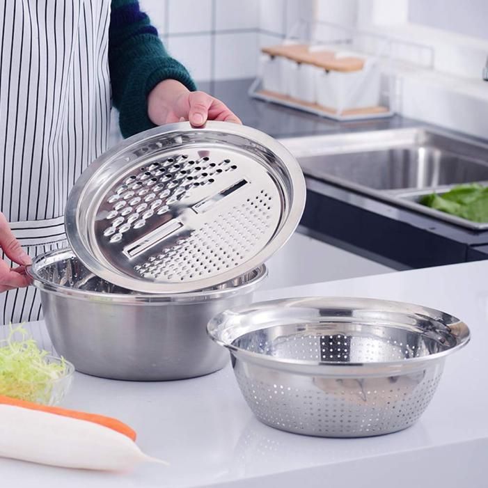 ChefMate 3-in-1 Stainless Steel Kitchen Drain Basket Set – Multi-Purpose Strainers for Fruits, Vegetables & Utensils