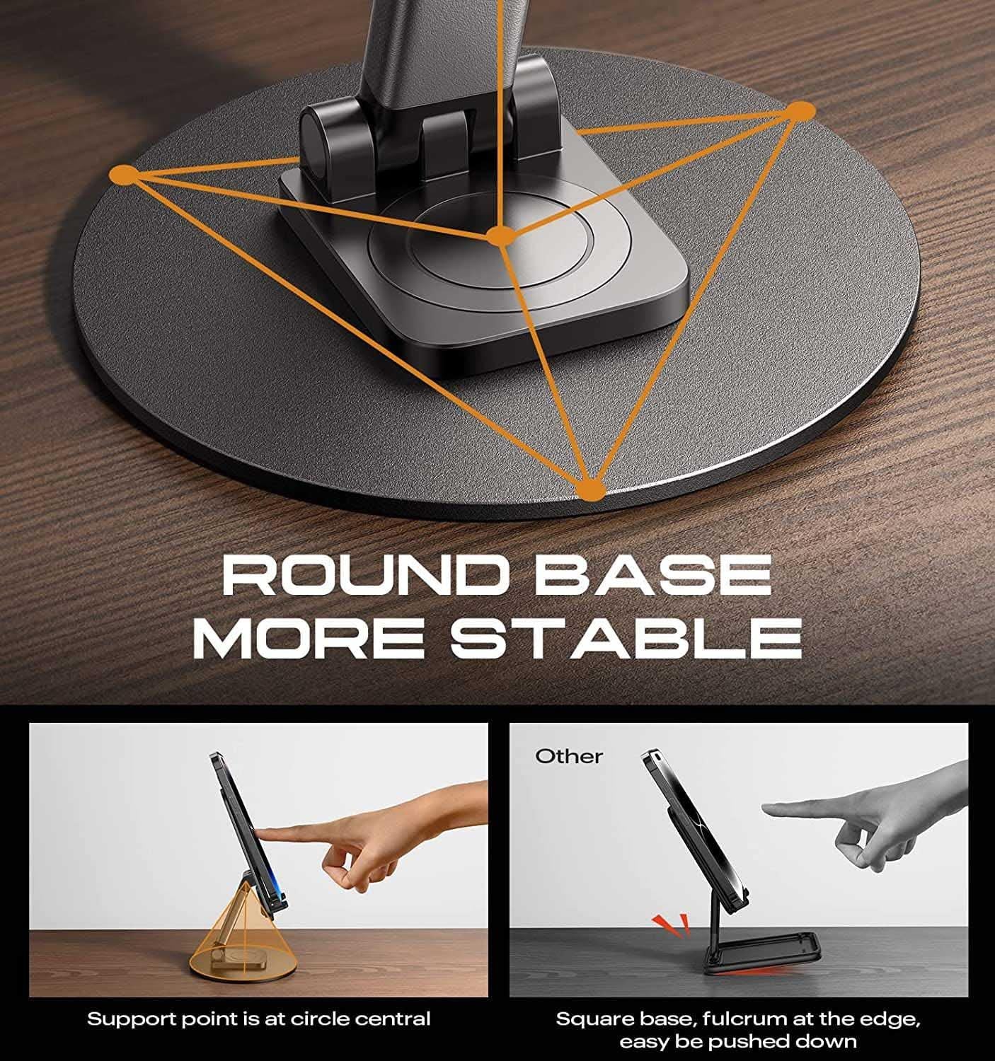 FlexiView 360° Mobile Phone Stand – Adjustable Height & Angle Rotating Holder for Desk & Table