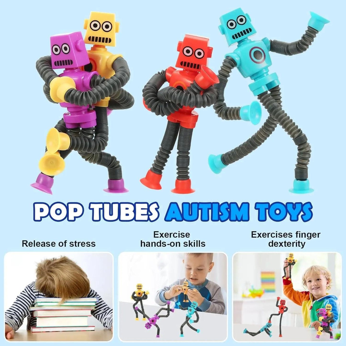 PopBot Suction Tube Robot Toy – Children’s Telescopic Pop Tubes for Stress Relief, Sensory Play & Fidget Fun