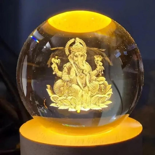DivineGlow Ganesh Crystal LED Lamp – Spiritual 3D Crystal Night Light for Home & Office Décor