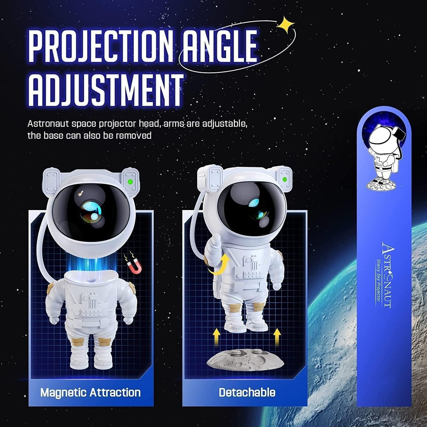 CosmoDream Astronaut Galaxy Projector – 360° Magnetic Head Rotation Star & Nebula Night Light with Remote Control | Space-Themed Bedroom Lamp for Kids & Home Décor