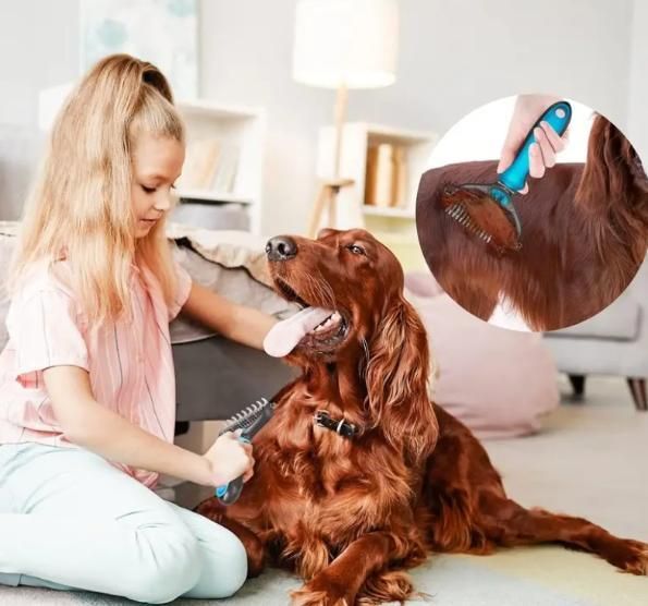 FurEase Pro Deshedding Brush – 2-in-1 Undercoat Grooming Tool for Dogs & Cats | Reduces Shedding, Removes Loose Hair & Tangles