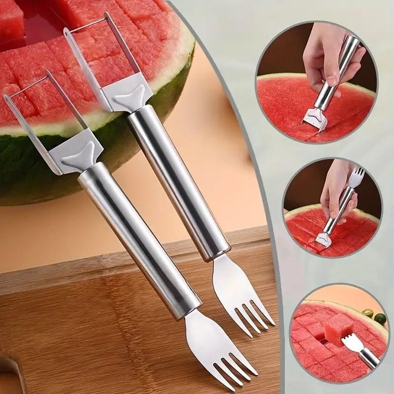 SliceServe 2-in-1 Watermelon Cutter & Fork – Stainless Steel Fruit Slicer